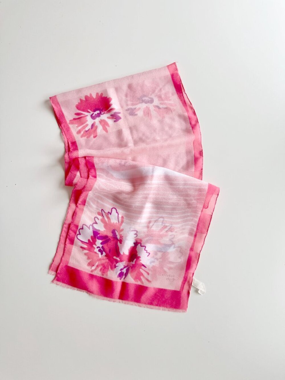 Vintage MONIQUE MARTIN Pink Floral Striped Poly Chiffon 53"x11" Rectangle Scarf